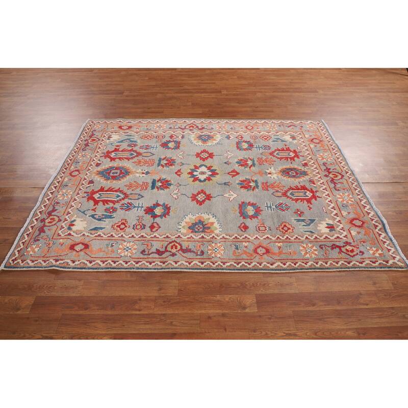 Grey Kazak Oriental Area Rug Handmade Geometric Wool Carpet - 5'0" x 6'8"
