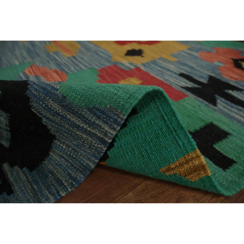 Hand Woven Oriental 100% Wool Carpet Southwestern Modern Navy Blue & Blues Kilim Area Rug - 7' 9'' X 4' 11''