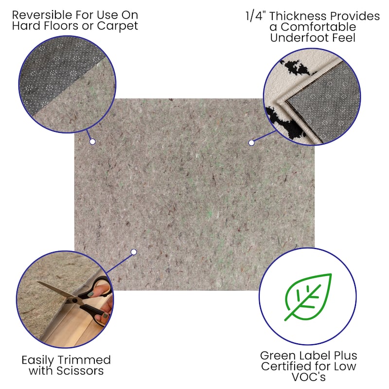 Slide-Stop® Multi-Surface Reversible Non-Slip Cushion Rug Pad, 1/4" Thick, Floor Protection, for 4'x6' Area Rug, Gray