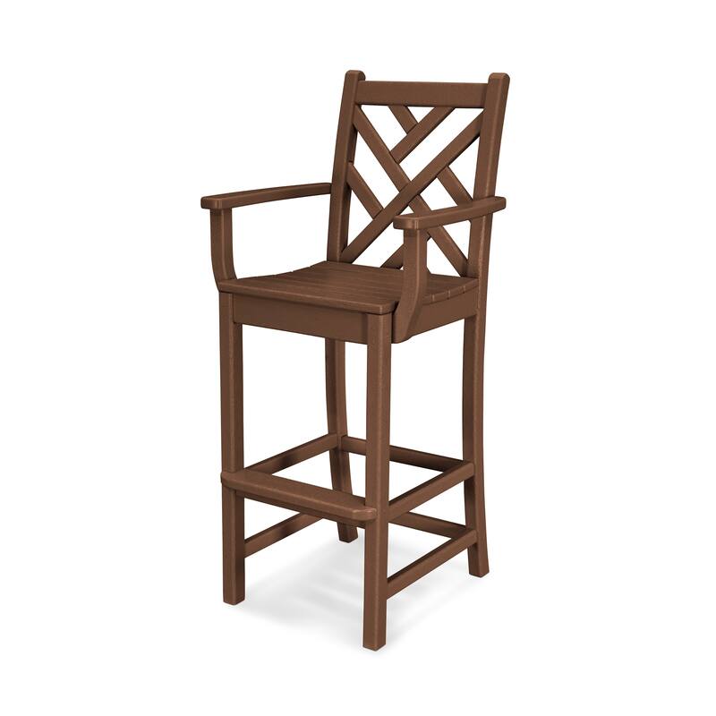 POLYWOOD Chippendale 30" Outdoor Bar Arm Chair - Teak