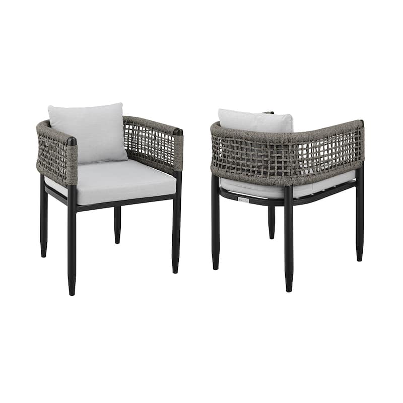 Felicia Black Aluminum & Grey Rope Outdoor Dining Chairs - Set of 2