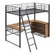 preview thumbnail 3 of 10, Black Twin Size Metal Loft Bed with Shelves and L-shaped Desk