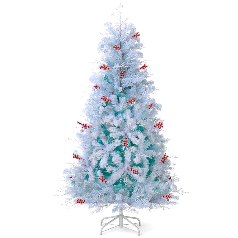 Costway 6 FT Pre-lit Artificial Christmas Tree with 599 Branch Tips & - Peacock Blue & White