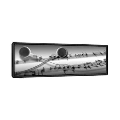 iCanvas "Music notes superimposed on ear phones" by Panoramic Images Framed Canvas Print