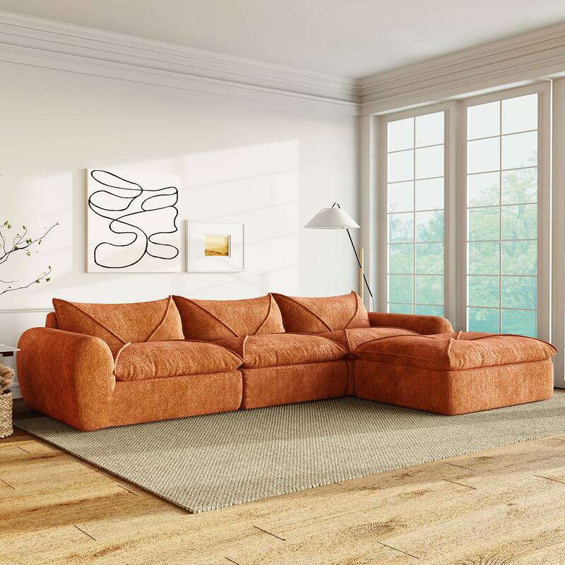 Roomfitters 116'' Fully Compressed Sofa, High Density Foam, Legless Modular Design, No Assembly, Chenille, Orange - Orange