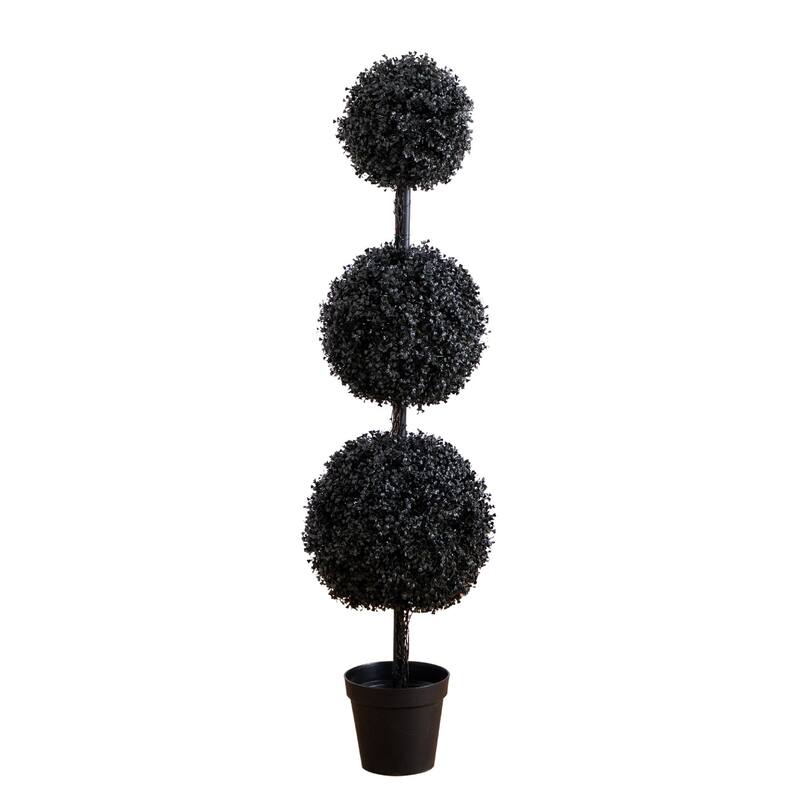 Triple Boxwood Ball UV-Resistant Artificial Halloween Topiary Tree - 5' - Black