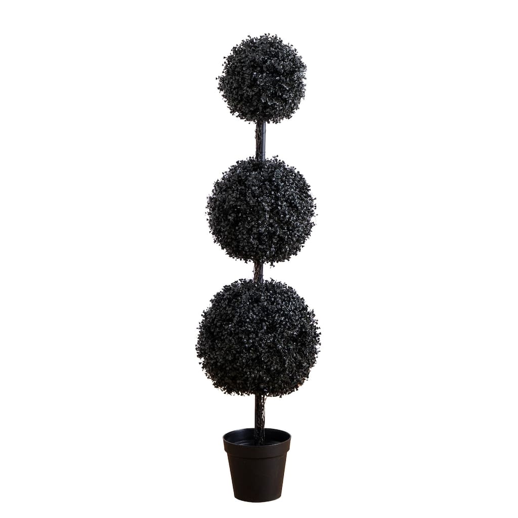 Triple Boxwood Ball UV-Resistant Artificial Halloween Topiary Tree - 5' - Black