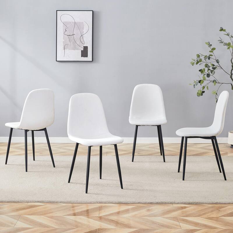 Minimalist Dining Chair Set of 4, Linen Fabric Kitchen Chair with Metal Legs Modern Armless Side Chair for Office