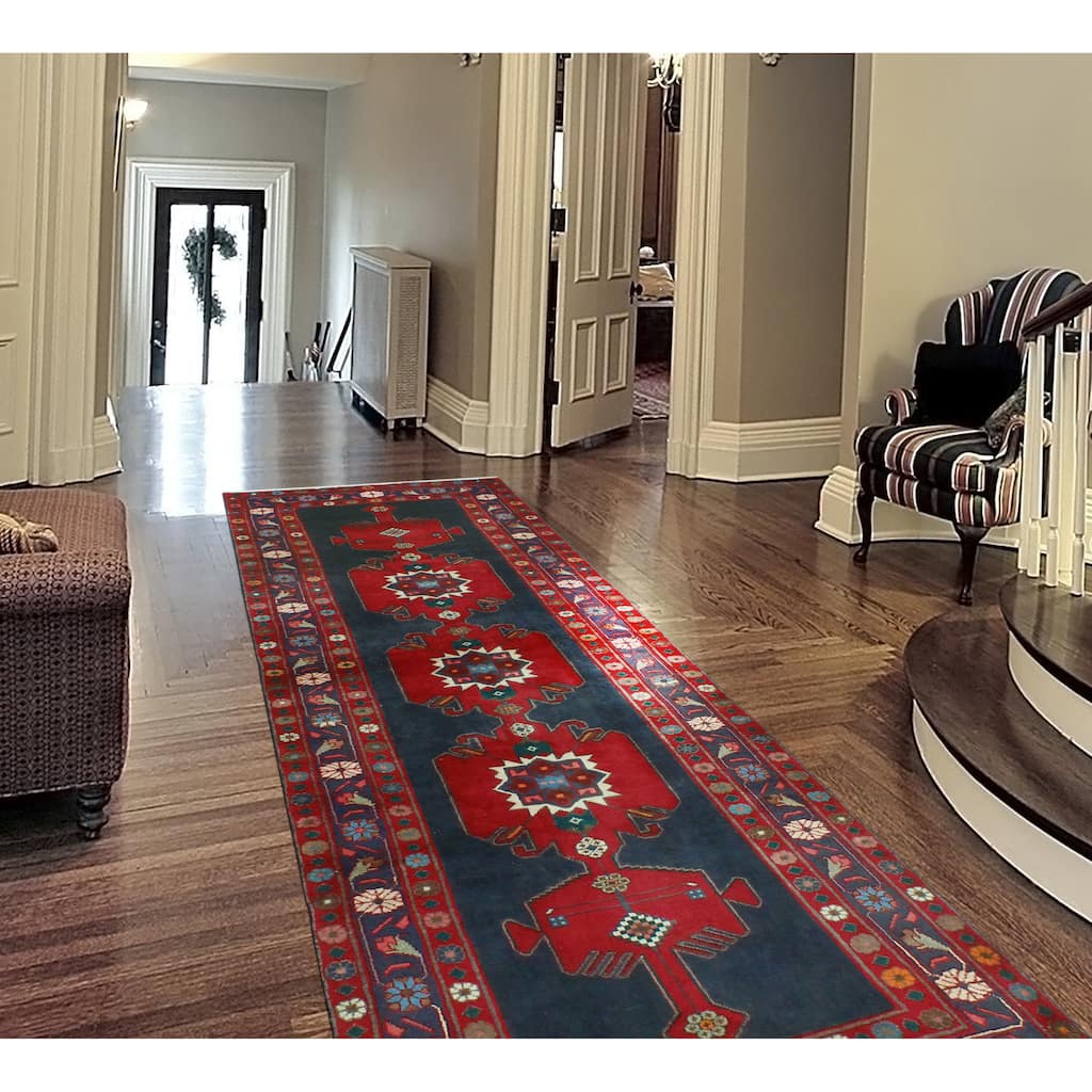 Fine Vintage Distressed Vidal Charcoal/Red Runner - 3'6" x 9'11"