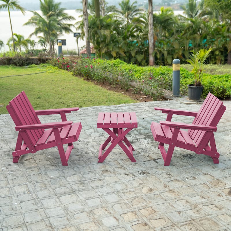 Amalfi Fully Assembled All-Weather Outdoor Folding Modern Adirondack Chair and Table Set - 3-piece
