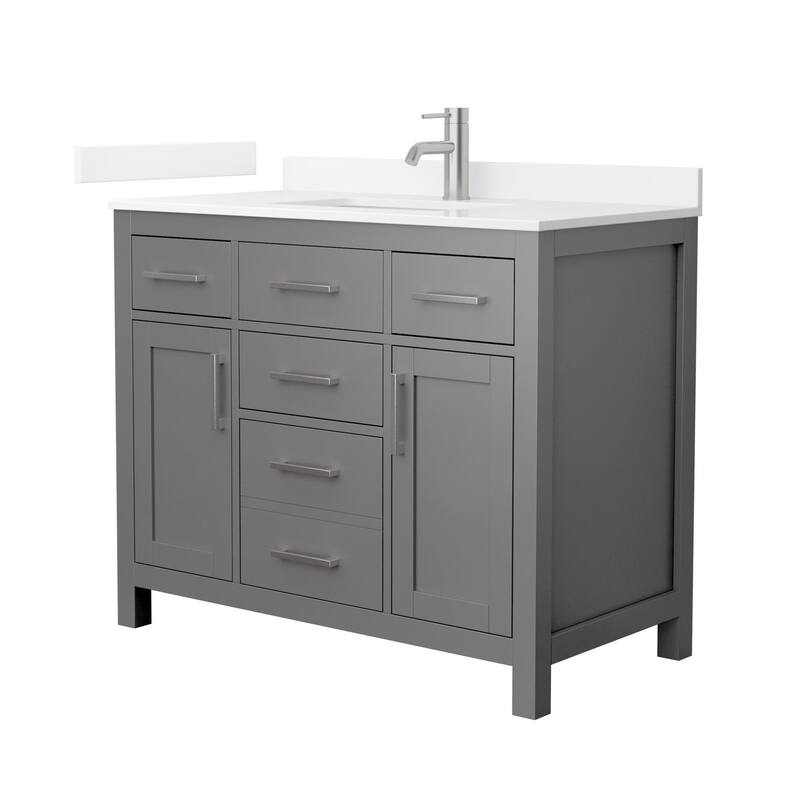 Wyndham Collection WCG2424-42S-QTZ-UNSMXX Beckett 42" Free Standing - Dark Gray / White Quartz Top / Brushed Nickel