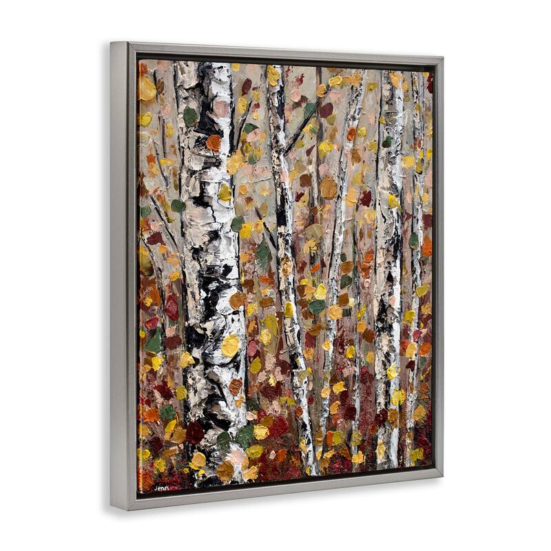 Stupell Autumn Birch Trees Abstract Leaves Framed Floater Canvas Wall Art by Jen Seeley