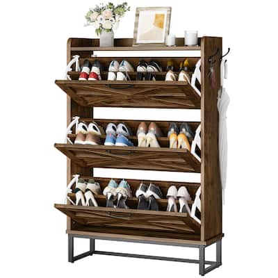 Moasis Farmhouse Flip Shoe Cabinet Shoe Storage Cabinet with 3 Flip Doors Adjustable Shelf - 31.4"L x 8.8"W x 53.1"H