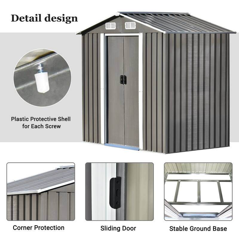 6.4 ft. W x 4.3 ft. D Brown Metal Shed with Double Door (27.52 sq. ft.)
