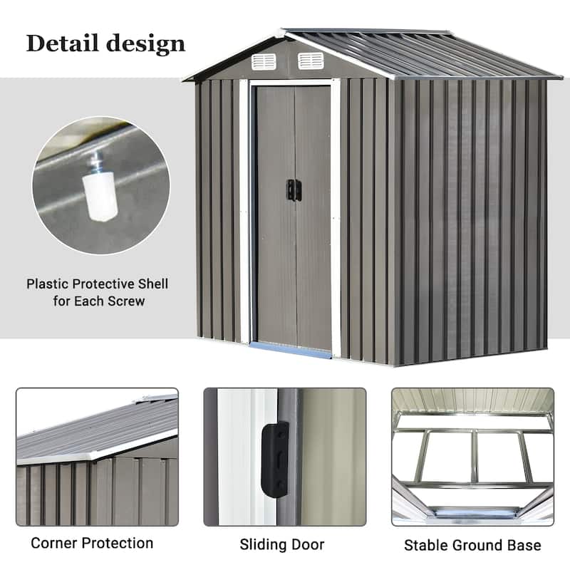 Patio 6ft x4ft Bike Shed Garden Shed, Metal Storage Shed with ...