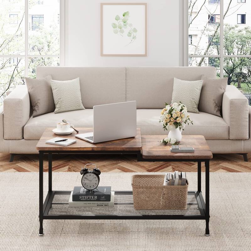 Coffee Table Industrial Living Room Table 2Tier Rustic Center Table