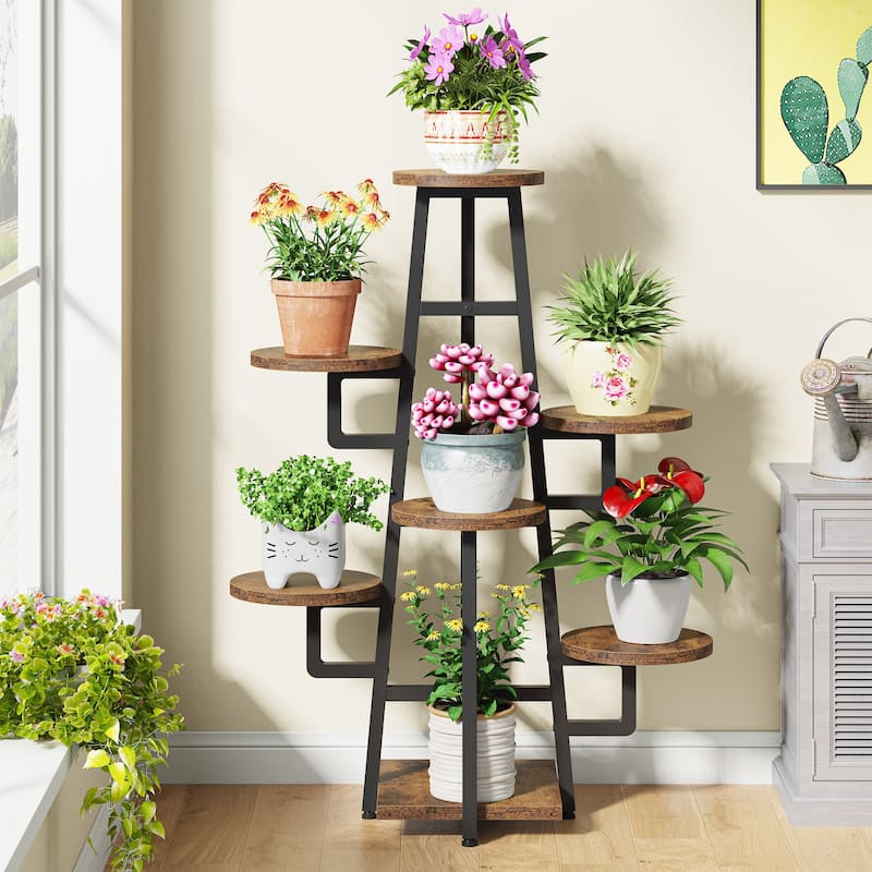 7 Tier Plant Stand Indoor, Tall Plant Shelf for Multiple Plants, Wooden Corner Plant Pots Holder Rack Flower Stand Shelf - Rustic Brown