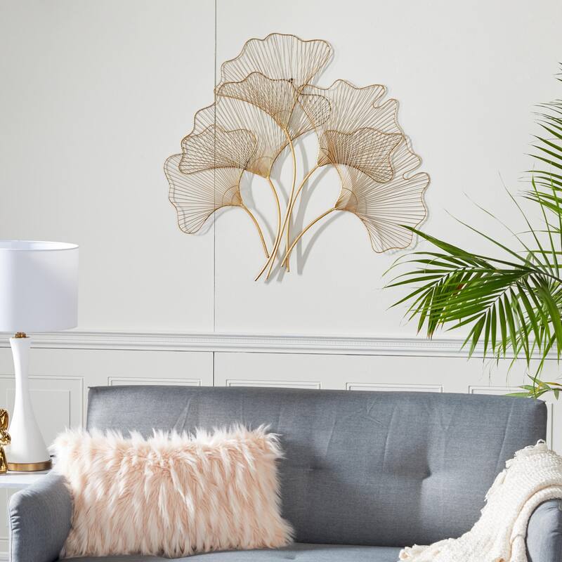 Metal Floral Wire Cutout Ginkgo Leaf Home Wall Decor - Copper or Gold- Roche River Decor