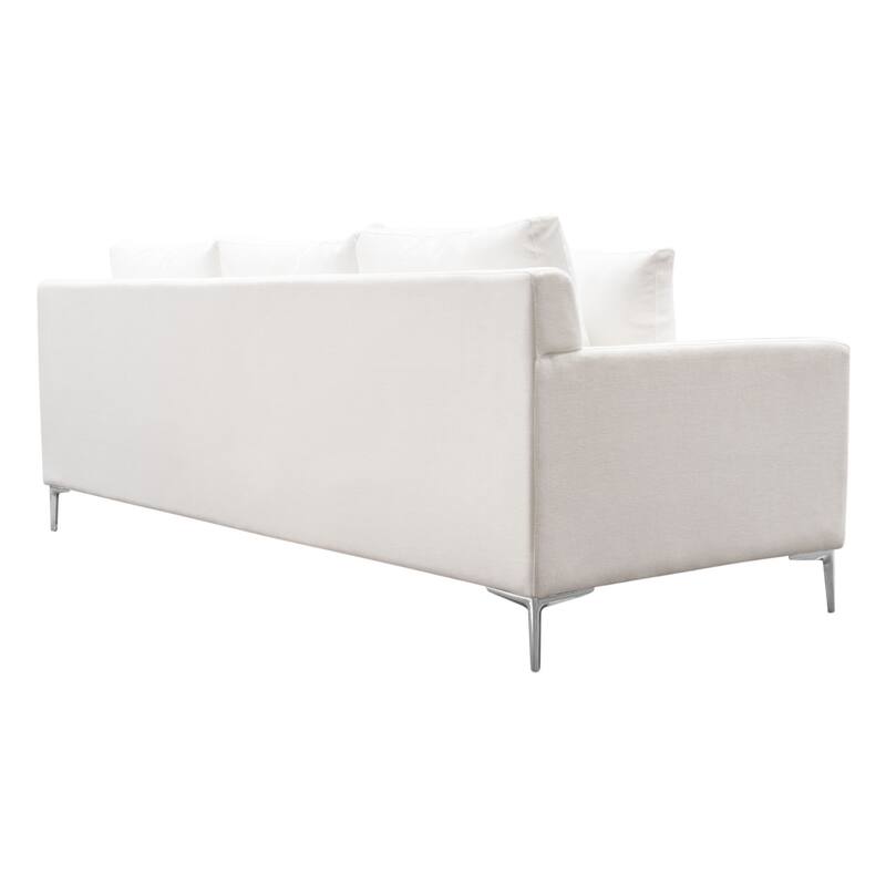 Boa Sofa, 2 Throw Pillows, Modern Loose Back White Linen 95 Inch