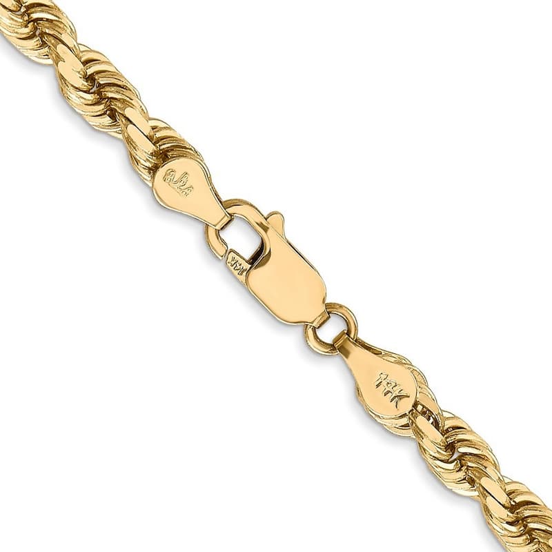 Curata 14k Yellow Gold Solid 5mm D Cut Rope Lobster Clasp Chain Bracelet Lobster Claw
