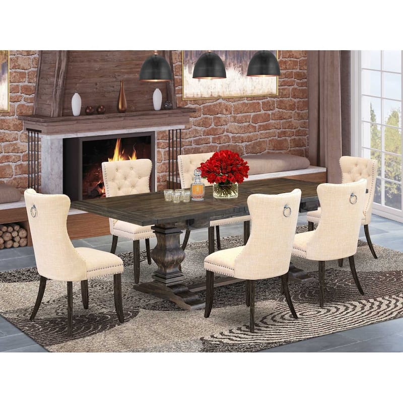 7 Piece Dining Room Set - Kitchen Table with 6 Chairs - Jacobean Finish