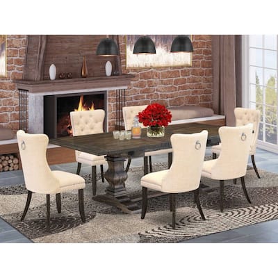 7 Piece Dining Room Set - Kitchen Table with 6 Chairs - Jacobean Finish