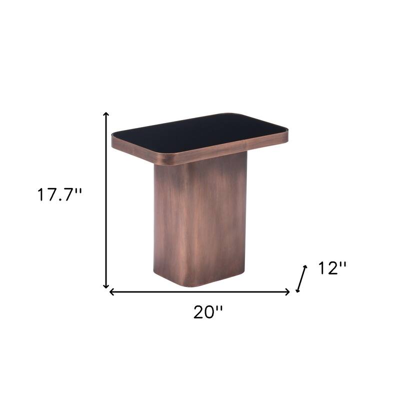 HomeRoots 18" Black And Bronze Glass And Steel Pedestal End Table - 20' X '17.7' X '12
