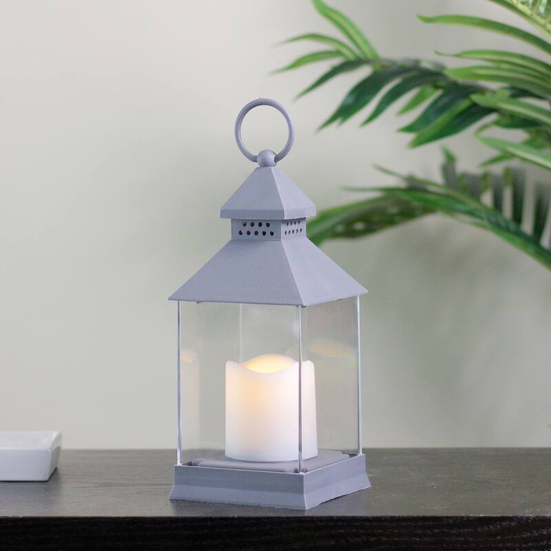 Candle Lantern with Flameless LED Candle Decor - 9.5" - Gray