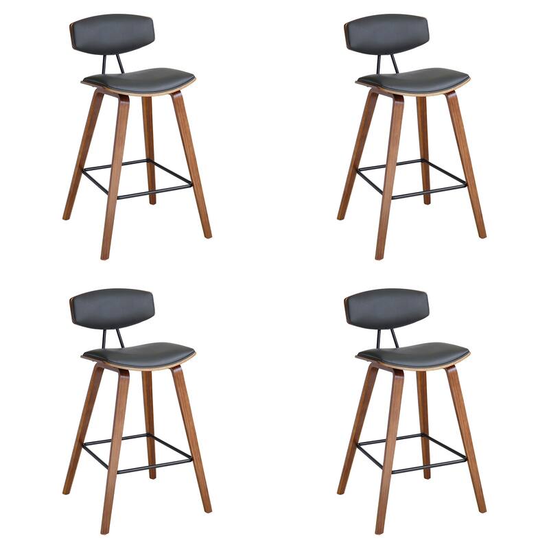 Fox Mid-Century Bar Stool, Upholstered Counter Height Chair with Bentwood Legs
