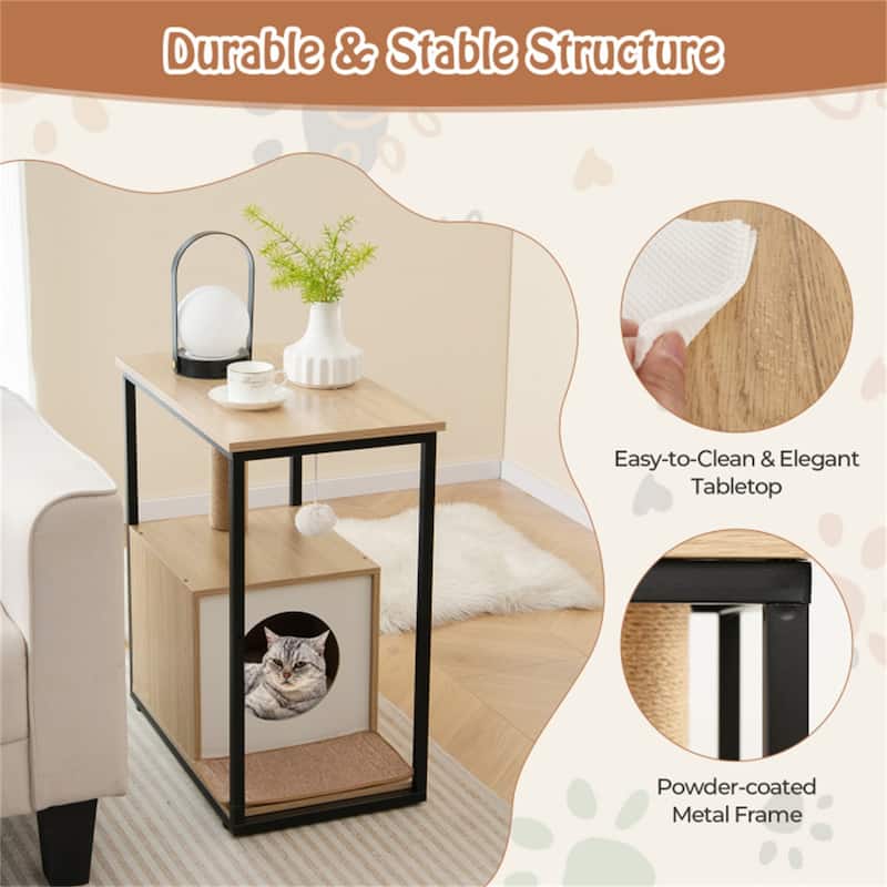 26"H Cat Coffee Table Cat Furniture Tail Table Cat House With Scratching Post - 24" x 14" x 26" (L x W x H)