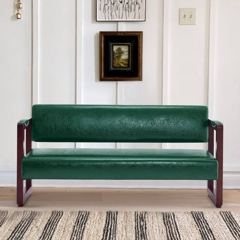 BarberPub Upholstered Waiting Room Chairs, Bench with Backrest, Faux Leather Armed Bench - 23"D x 61.2"W x 29.9"H