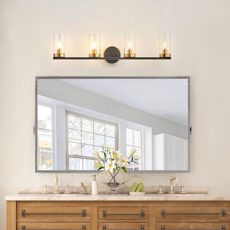 4-Lights Glass Shade Classic Bathroom Vanity Lighting - 31.9"D×4.7"W×8"H