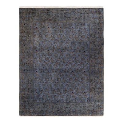 Overton Hand Knotted Wool Vintage Inspired Modern Contemporary Overdyed Gray Area Rug - 7' 10" x 10' 3"