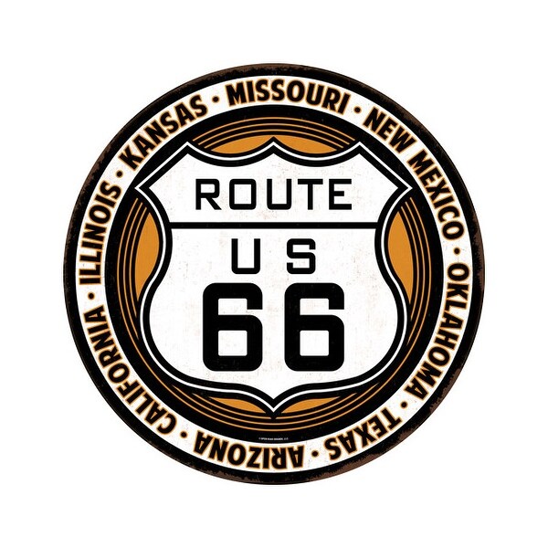 Open road brands 90149443s open road brands die cut emb tin sign route 66 12x12 rnd