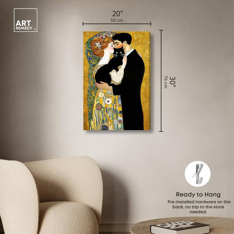Kiss with Cat Canvas by Art Remedy, Gallery Wrapped
