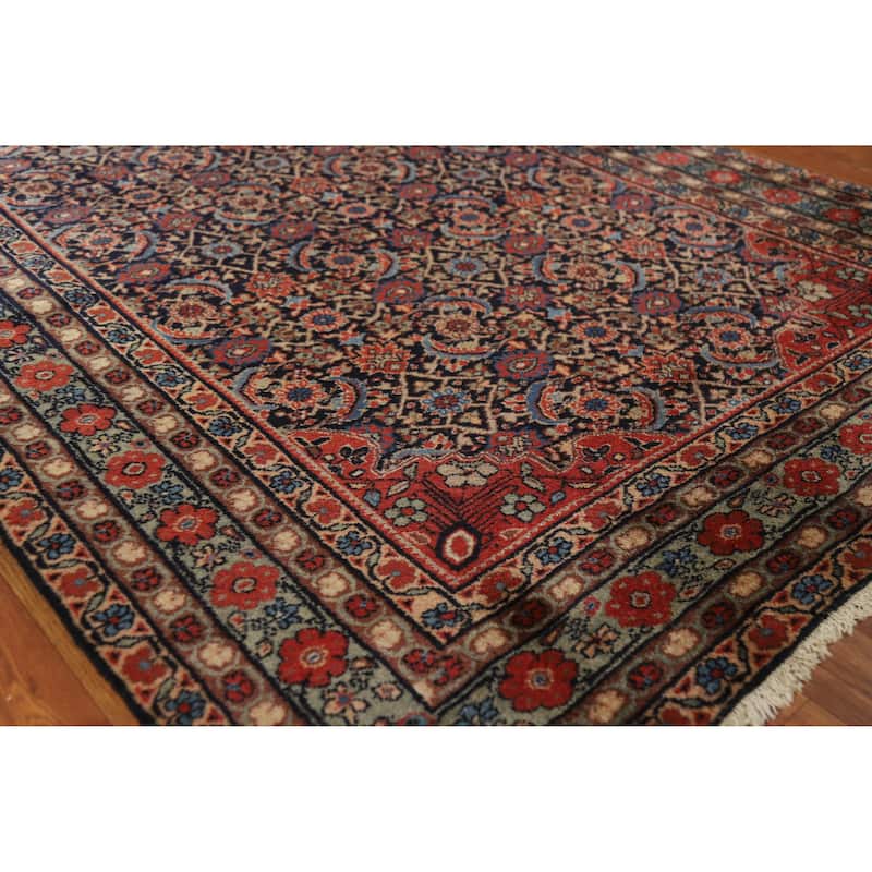 Hand Knotted Oriental 100% Wool Carpet Traditional All-Over Navy Blue & Blues Bidjar Area Rug - 6' 10'' X 4' 2''