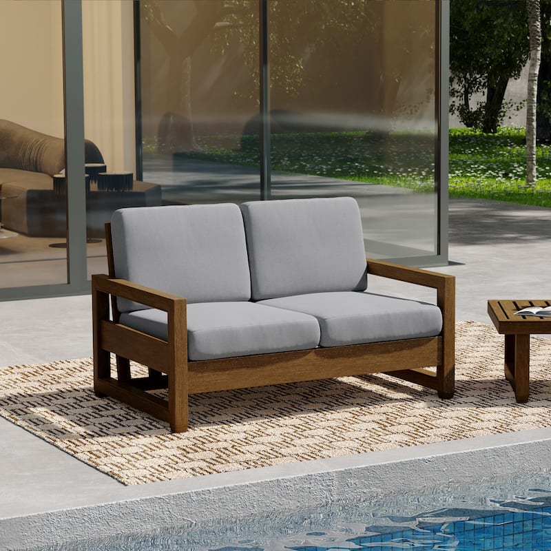 Patio Teak Wood Outdoor Loveseat with Cushion