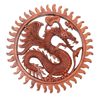Novica Handmade Dragon Age Wood Wall Relief Panel