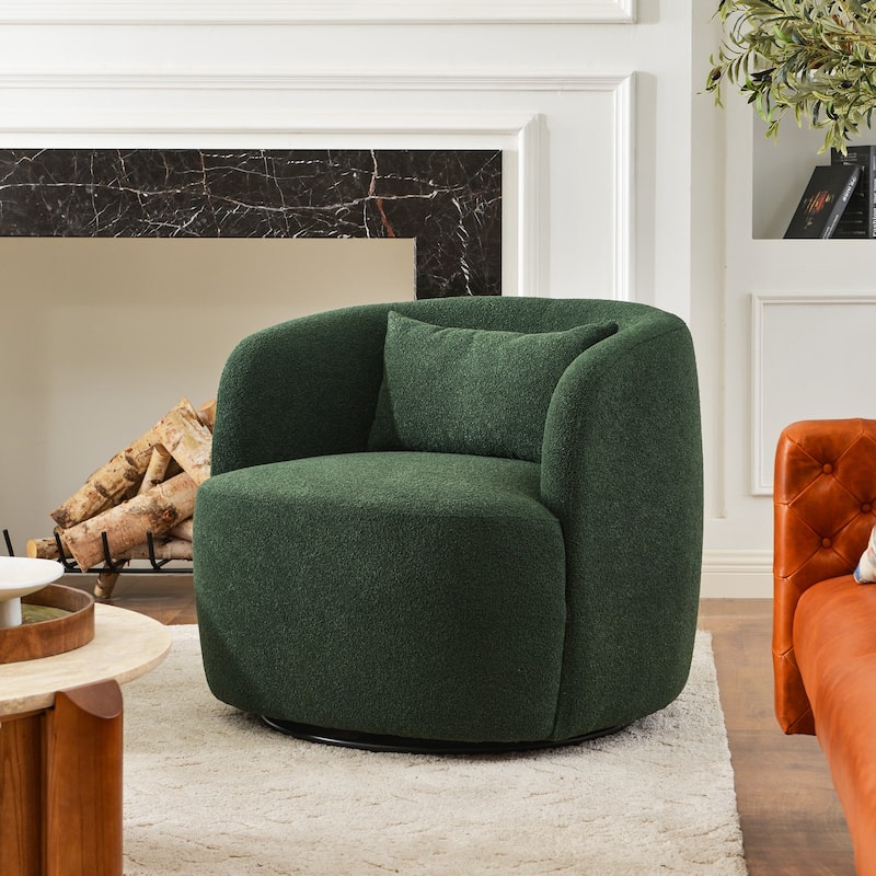 KINWELL 34" Sherpa Swivel Accent Chair Boucle Upholstered Armchair