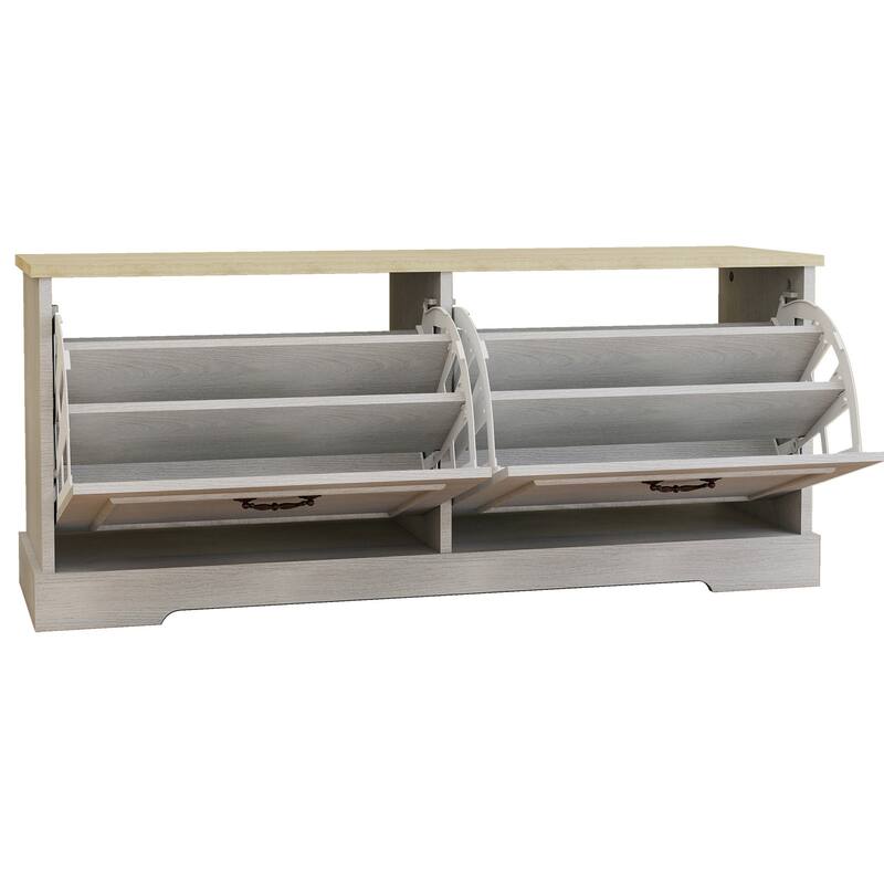 17.71 in. H x 41.33 in. W Antique White Shoe Cabinet with 2 Flip Drawers and Adjustable Shelf