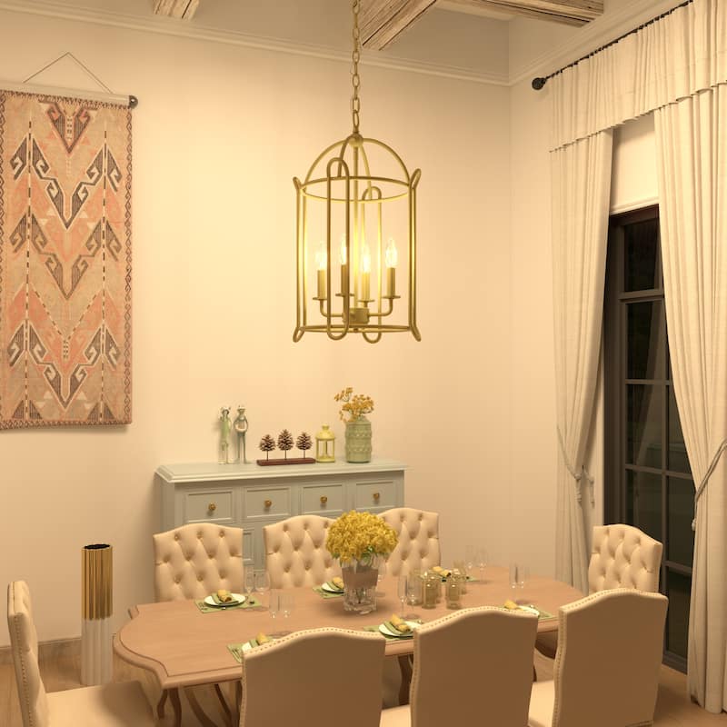 Acroma 4-light Modern Gold Cage Chandelier Drum Dining Lights - 13.87'' D