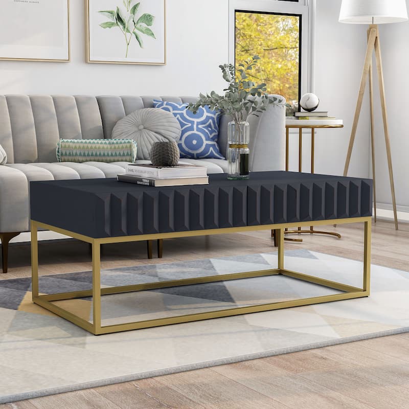 Bird Contemporary 47-inch Steel 2-Drawer Coffee Table by Furniture of America - Antique Blue
