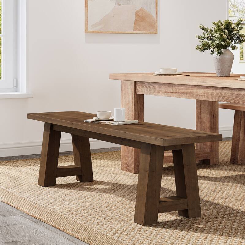 55.12 Inch Solid Wood Dining Bench with A-Shaped Legs - Dark Brown