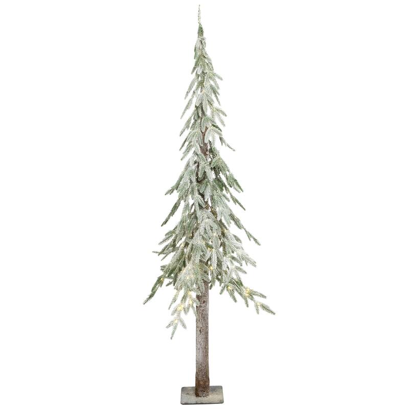 Pre-Lit Alpine Flocked Artificial Christmas Tree - 6' - Clear LED Lights - 6 Foot