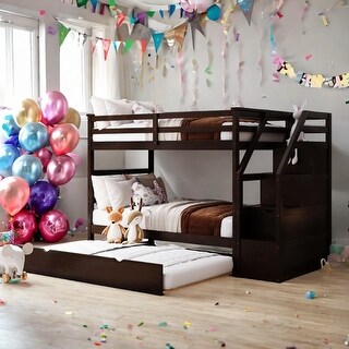 Twin-Over-Twin Bunk Bed with Twin Size Trundle and 3 Storage Stairs,Multifunctional Kids Bunk Bed,Espresso