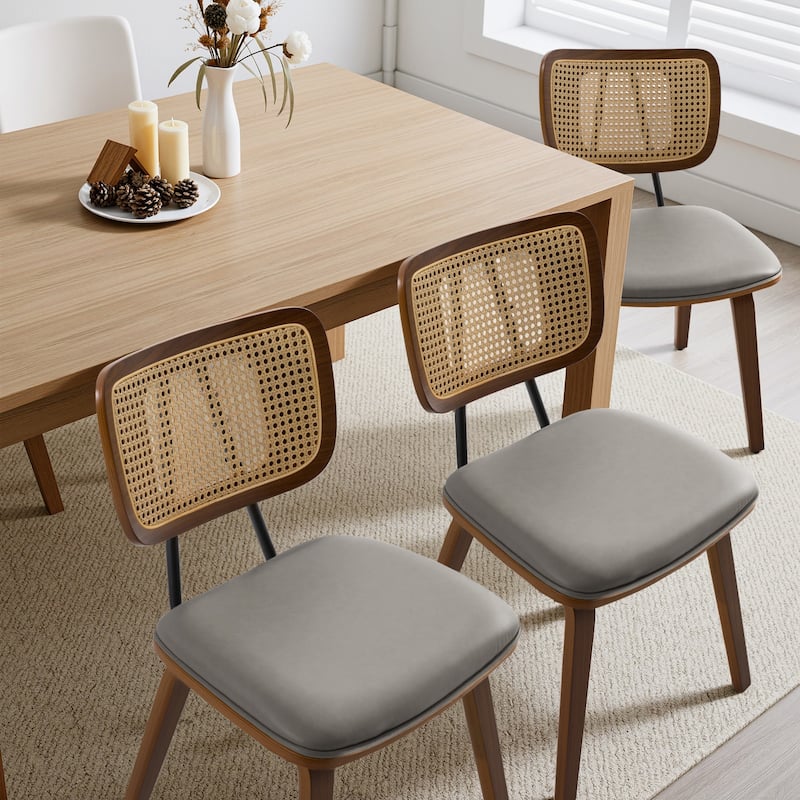 Faux Leather Upholstered Dining Chairs Set of 2/4 with Wood Legs - 32.3"H x 18.5"W x 21.8"D