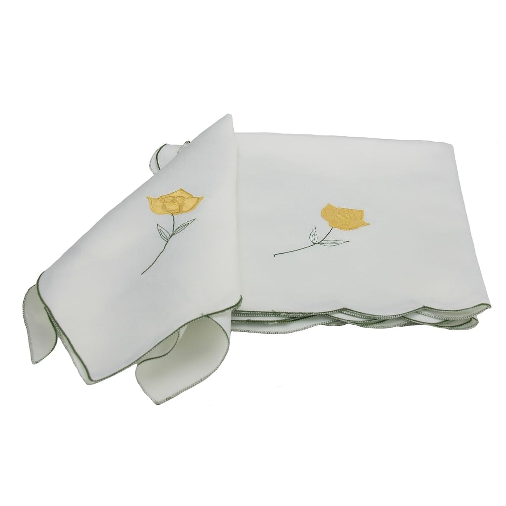 Green edging and yellow rose embroidery Napkins