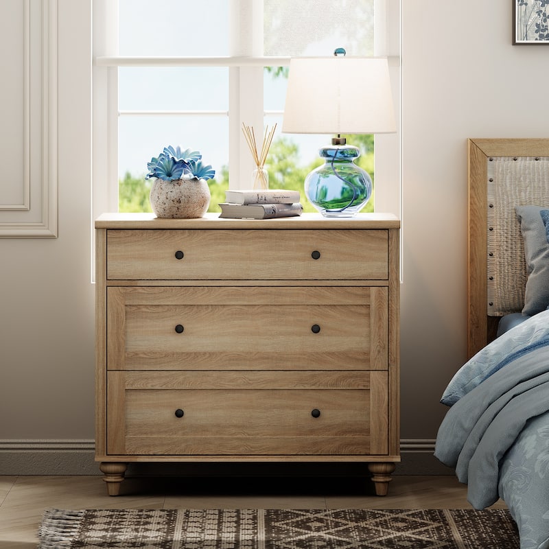 Nightstand Bedside Table, Wood Side Table with 3 Drawer