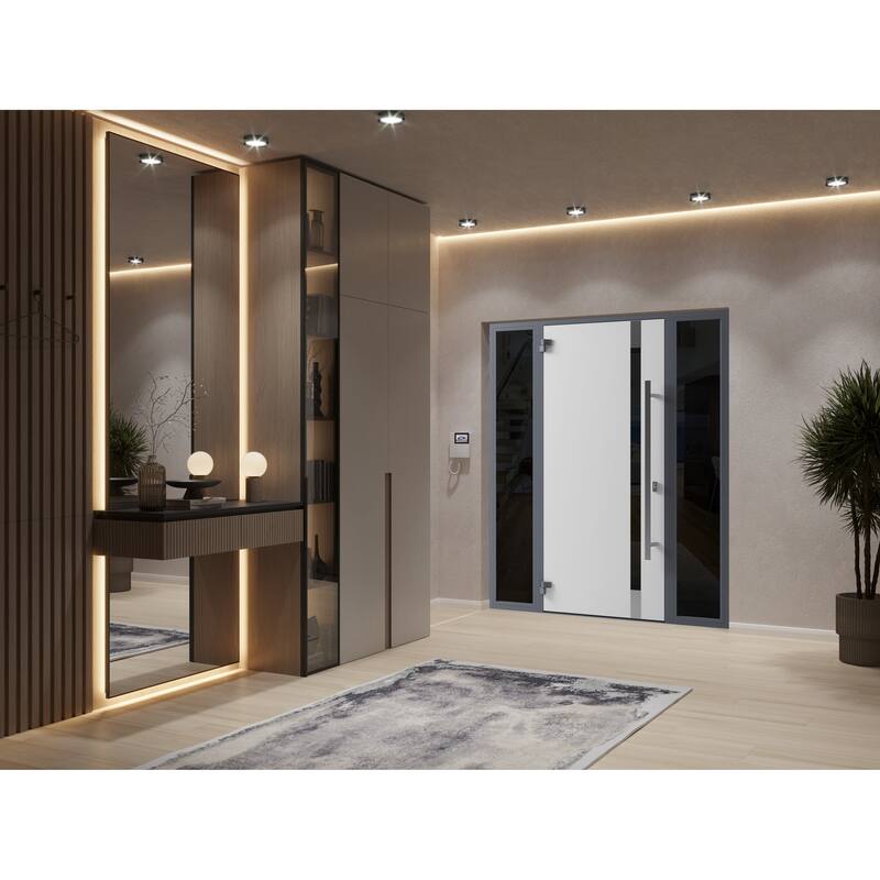 Front Exterior Prehung Steel Door Ronex 1011 Grey Stainless Inserts Entry Metal Painted W36xH80 Left hand Inswing