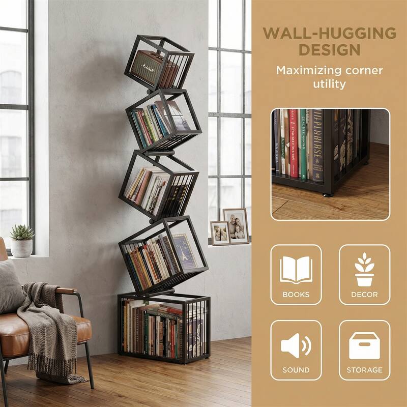 Modern Corner Bookshelf, Asymmetric Iron Display Stand